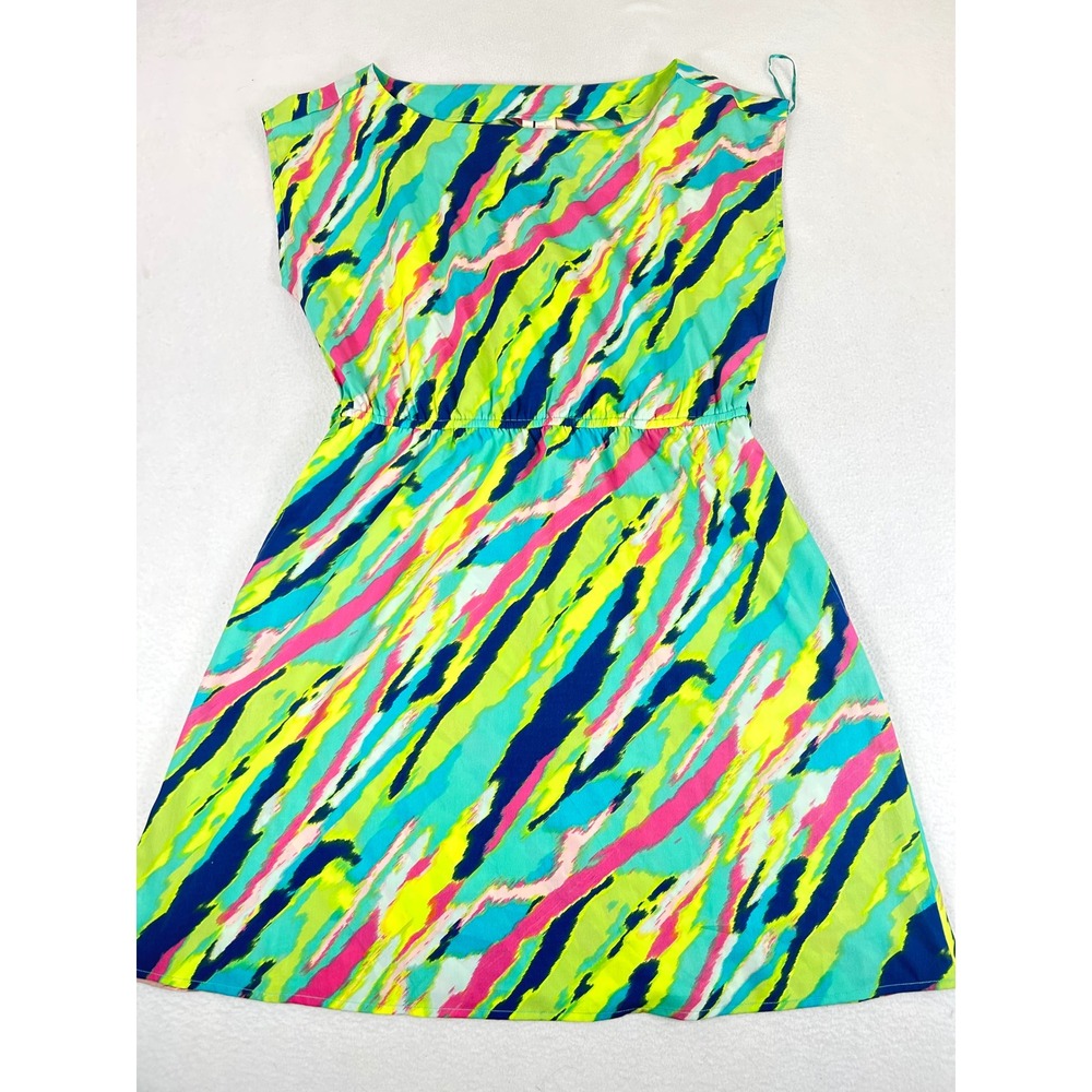 Red Camel Dress Women Large Multi-Color Abstract Summer Vibrant Boho Sleeveless